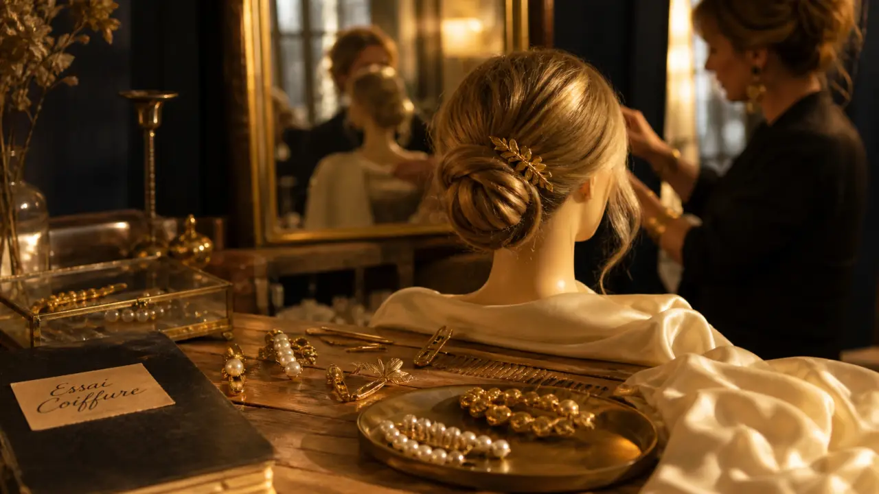 coiffure mariage aix-en-provence en salon, accessoires chignon et coiffeuse