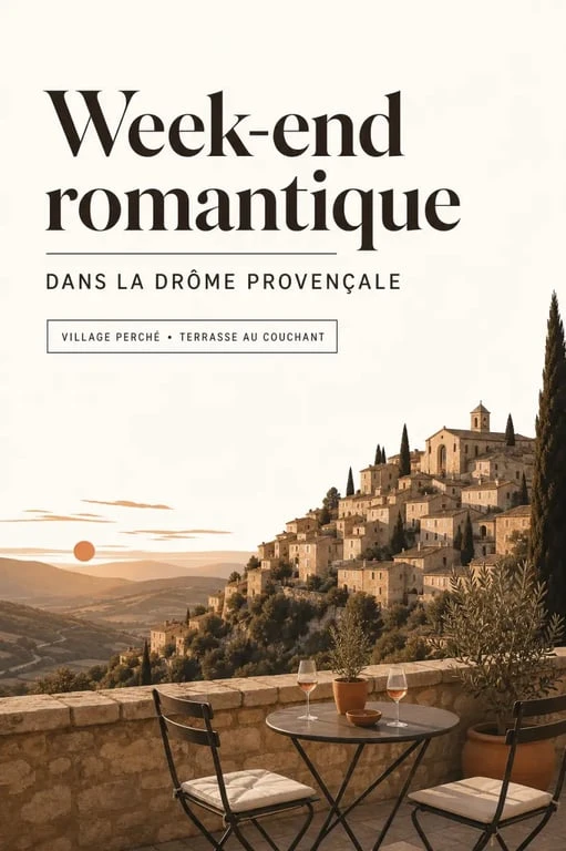 Week end en amoureux dans la Drôme : panorama romantique de village perché au coucher du soleil