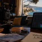Videaste nice en studio cinéma, caméra et montage