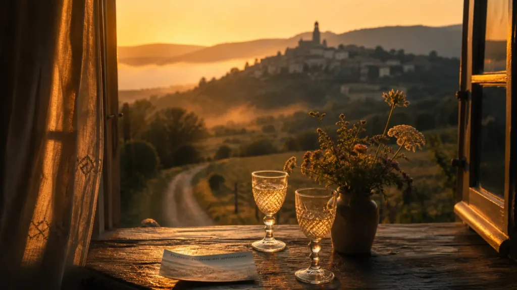 Week end en amoureux dans la drome : vue collines provençales et villages au golden hour