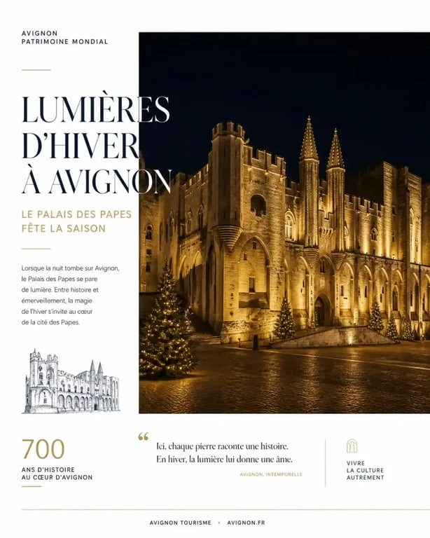 Le Palais des Papes à Avignon illuminé pour le réveillon du 31 décembre