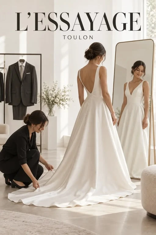 Espace Cérémonies Toulon : essayage d’une robe de mariée et ajustement des retouches