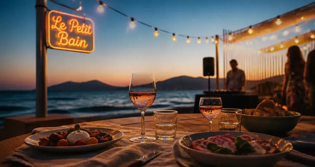 Le petit bain - restaurant festif Hyères, table plage et vue mer