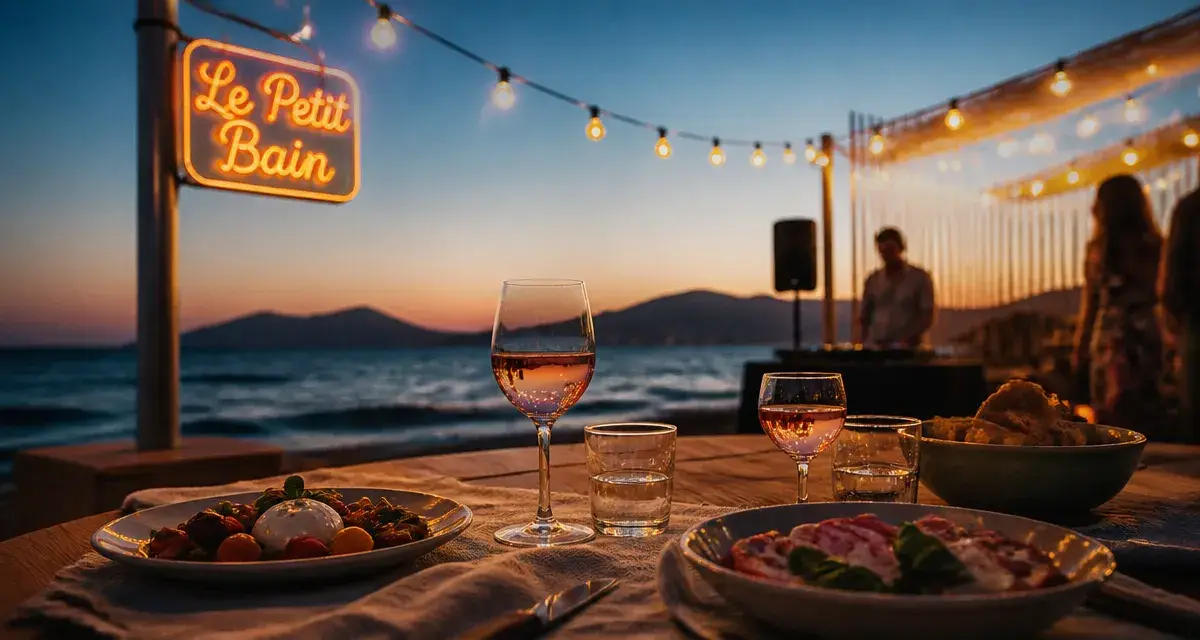 Le petit bain - restaurant festif Hyères, table plage et vue mer