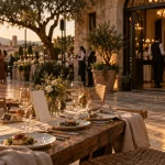 Restaurant mariage Perpignan : plan B météo en terrasse, table dressée