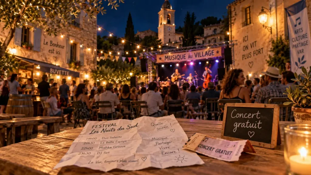 Animation musicale Var : concert d’été en village du Var, scène et lumières