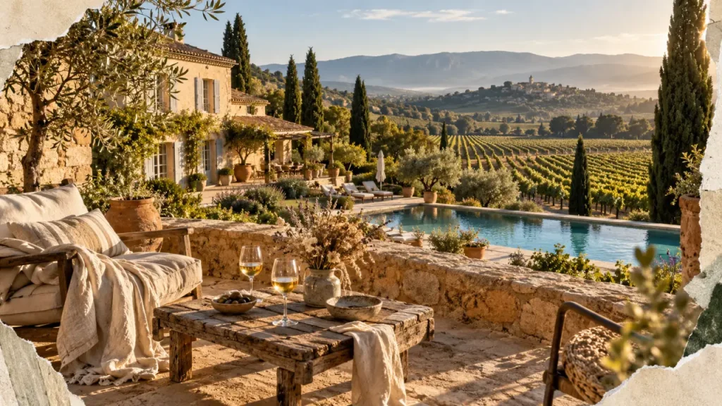 Hôtel romantique Luberon : table romantique, bastide et piscine turquoise