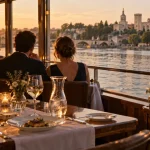 Restaurant sur bateau Avignon au coucher du Rhône, déjeuner sur le Rhône