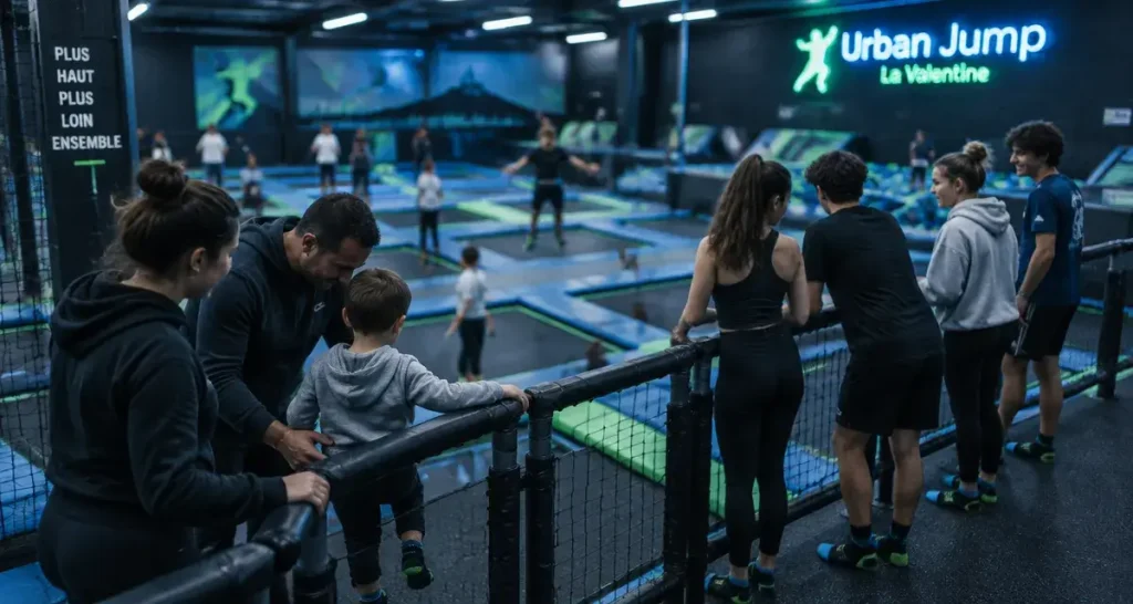 Urban Jump La Valentine : famille sur trampolines à Marseille, salle de trampoline